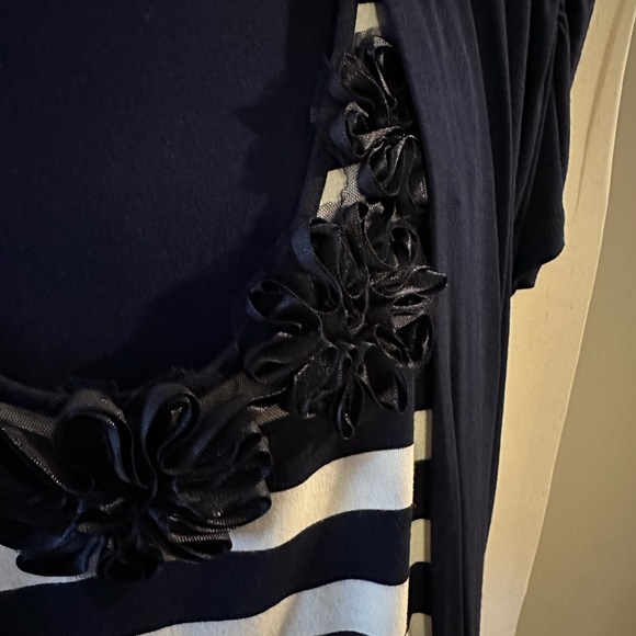 INC International Concepts Navy Short Sleeve cardigan with built in striped tank - Picture 2 of 4